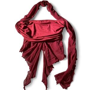 Y2K ROMWE Red Ruched Mesh Halter Wrap Whimsigoth Cropped Fairycore‎ Top